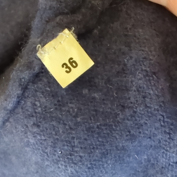 REPEAT CASHMERE I Navy Blue Open Front Fine Knit Fringed Cardigan Sweater, S - Picture 5 of 12